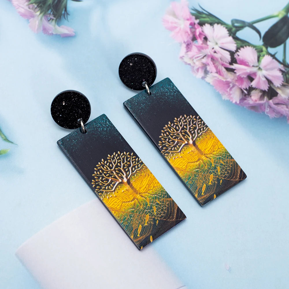 AKAN TREE OF LIFE EARRINGS – Vintage Gold Color Relievo Acrylic Christmas Jewelry Trend 2025 - Glow by Hellen African and Boho Jewelry African Home Decor Cultural Accessories