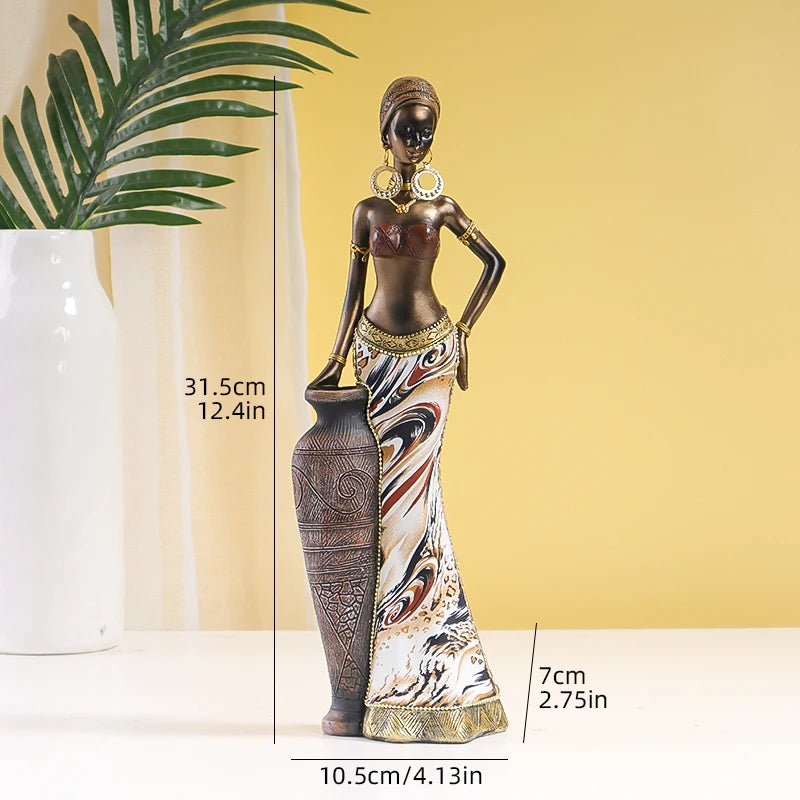 YORUBA ELEGANCE ART FIGURINE – Retro African Black Woman Resin Sculpture Home Decor - Glow by Hellen African and Boho Jewelry African Home Decor Cultural Accessories