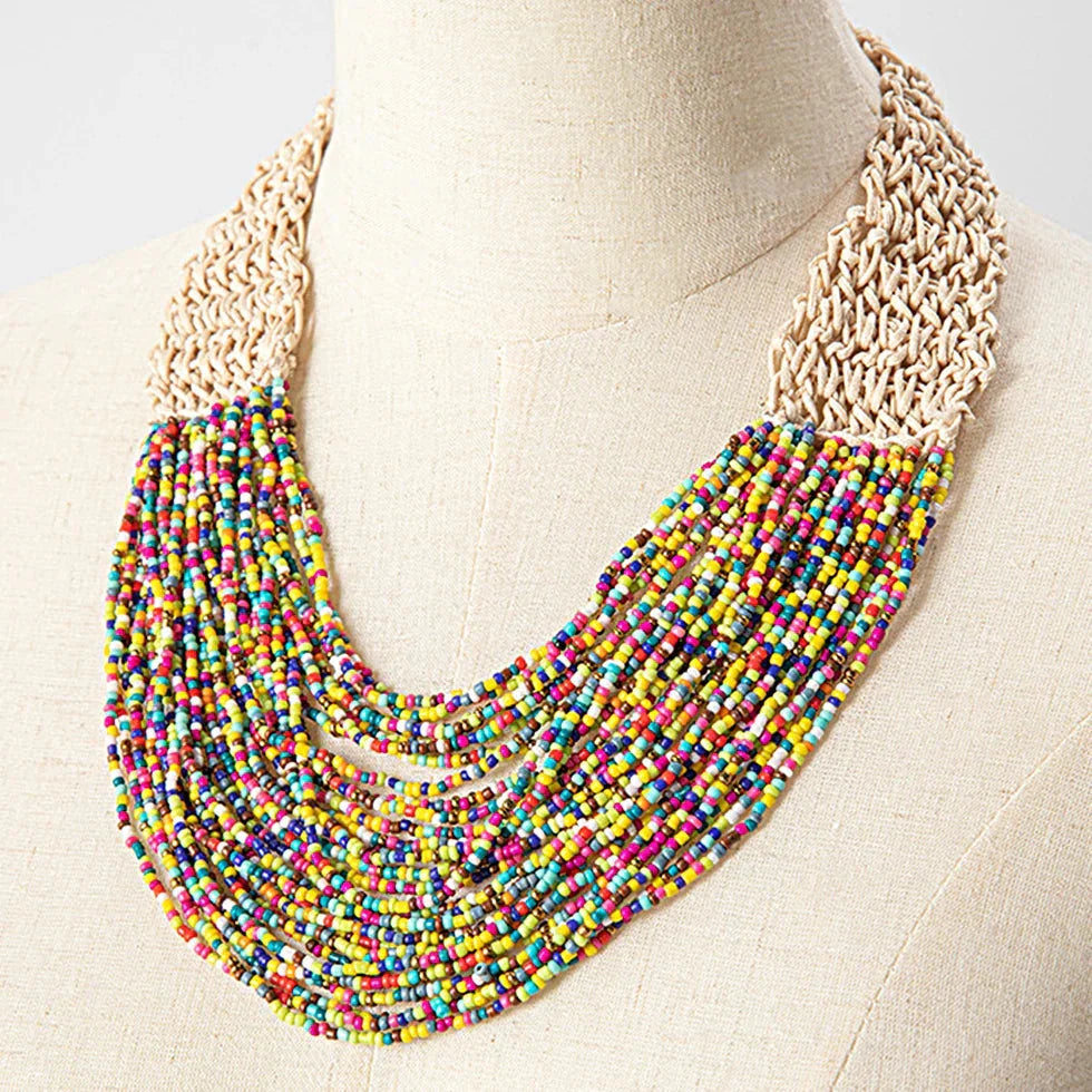 Handmade Multi-Strand Beaded Choker Necklace - Glow by Hellen African and Boho Jewelry African Home Decor Cultural Accessories