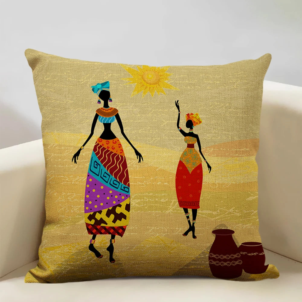 African Oil Painting Cushion Cover – Dancing Girl Art - Glow by Hellen African and Boho Jewelry African Home Decor Cultural Accessories