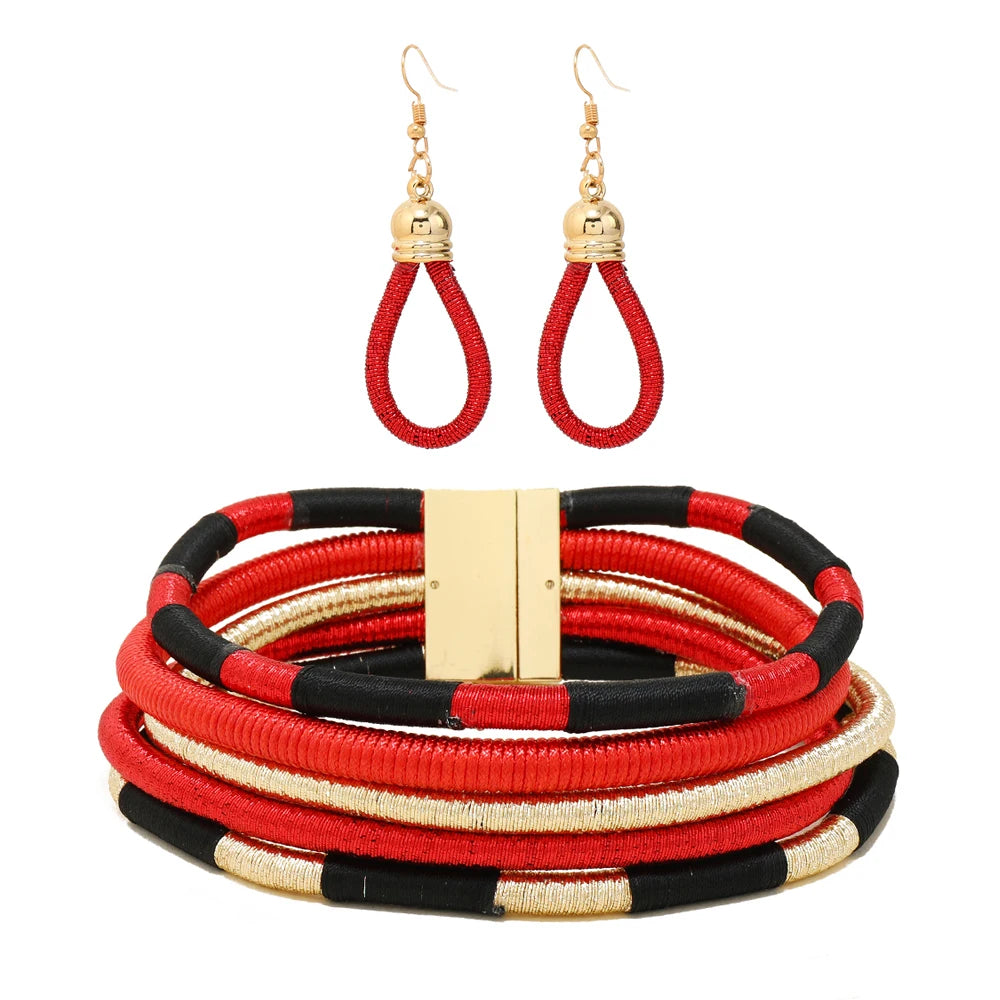 Africa Tribal Multilayer Necklace &amp; Earrings Set — Bold Statement Jewelry - Glow by Hellen African and Boho Jewelry African Home Decor Cultural Accessories