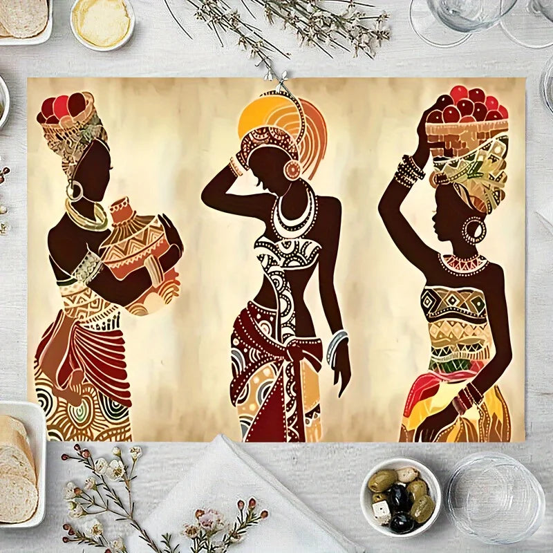 ZULU FEAST PLACEMAT – 1PC Ethnic African Woman Linen Table Setting Mat - Glow by Hellen African and Boho Jewelry African Home Decor Cultural Accessories