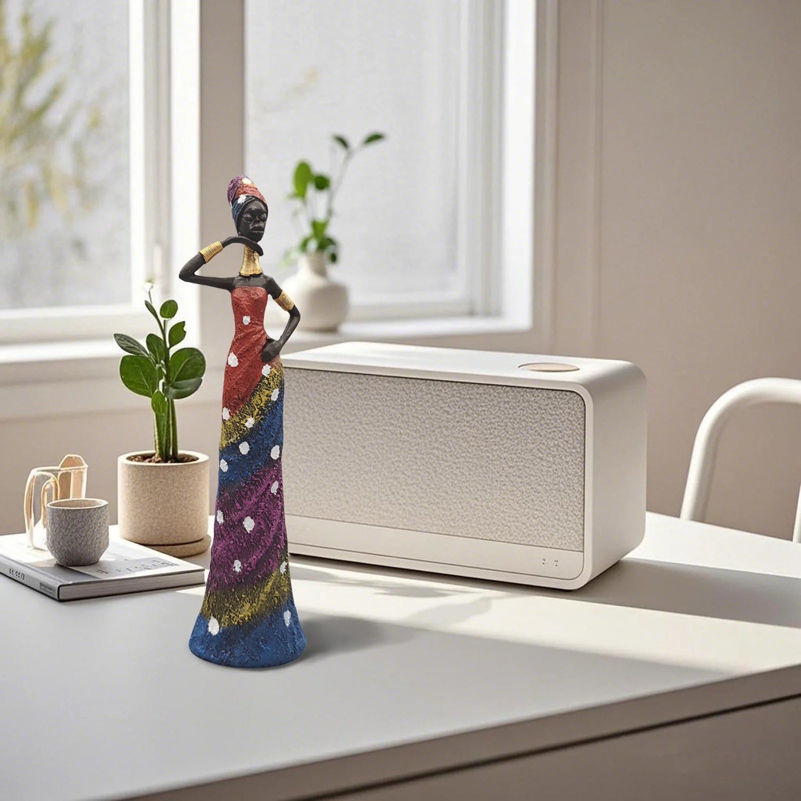 MURSI COLOR SCULPTURE – 12.4-inch African Tribal Statue with Vibrant Color Dress - Glow by Hellen African and Boho Jewelry African Home Decor Cultural Accessories