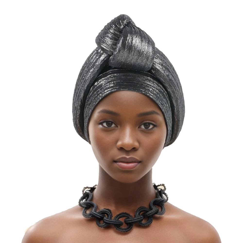 Glitter Fabric Knotted Turban Cap — Pre-Styled Elegance - Glow by Hellen African and Boho Jewelry African Home Decor Cultural Accessories