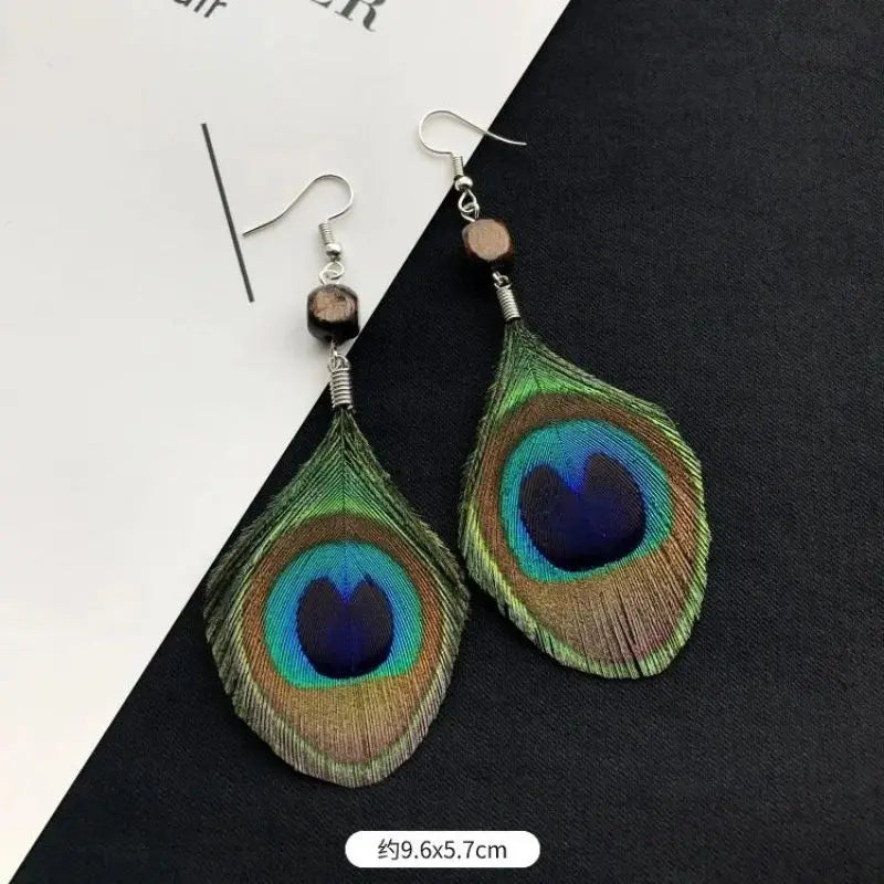 MAASAI PEACOCK PLUMES EARRINGS – Unique Imitation Feather Exaggerate Boho Statement Jewelry - Glow by Hellen African and Boho Jewelry African Home Decor Cultural Accessories
