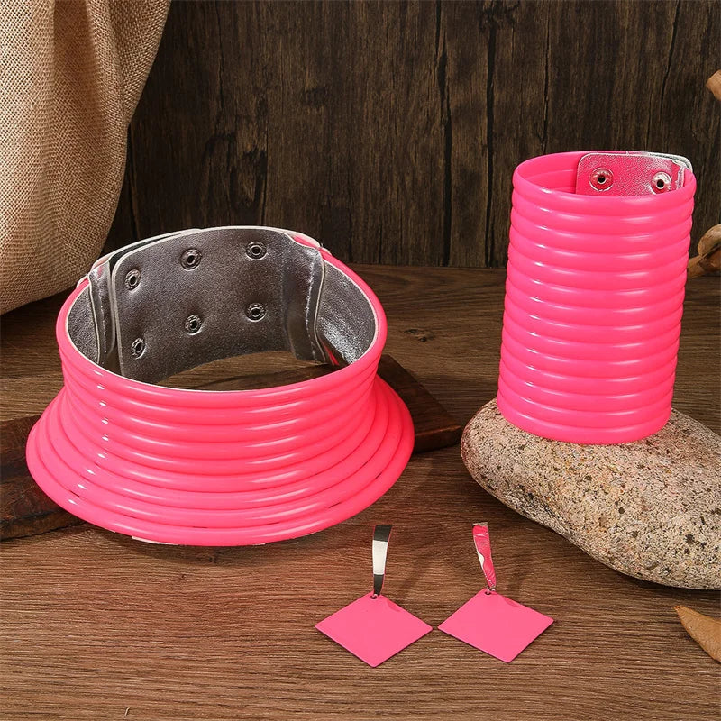 4-Piece Vintage Leather Jewelry Set — Necklace, Bracelet & Earrings - Glow by Hellen African and Boho Jewelry African Home Decor Cultural Accessories