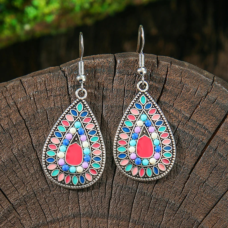 AKAN FLORAL STATEMENT EARRINGS – Bohemian Colorful Enamel Vintage Drop Jewelry - Glow by Hellen African and Boho Jewelry African Home Decor Cultural Accessories