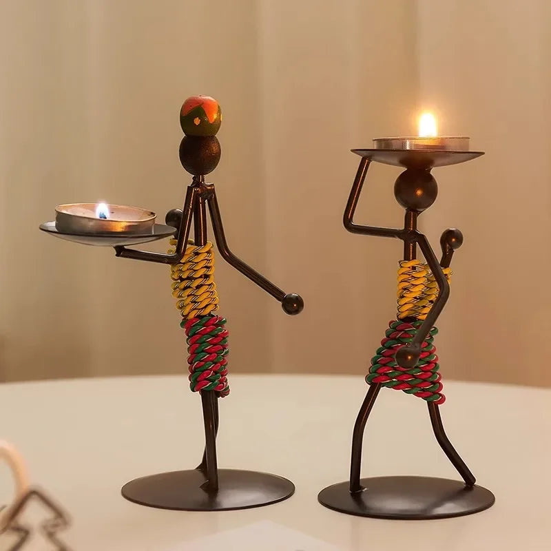 MAASAI SILHOUETTE CANDLE HOLDER – Handcrafted Iron Art Piece - Glow by Hellen African and Boho Jewelry African Home Decor Cultural Accessories