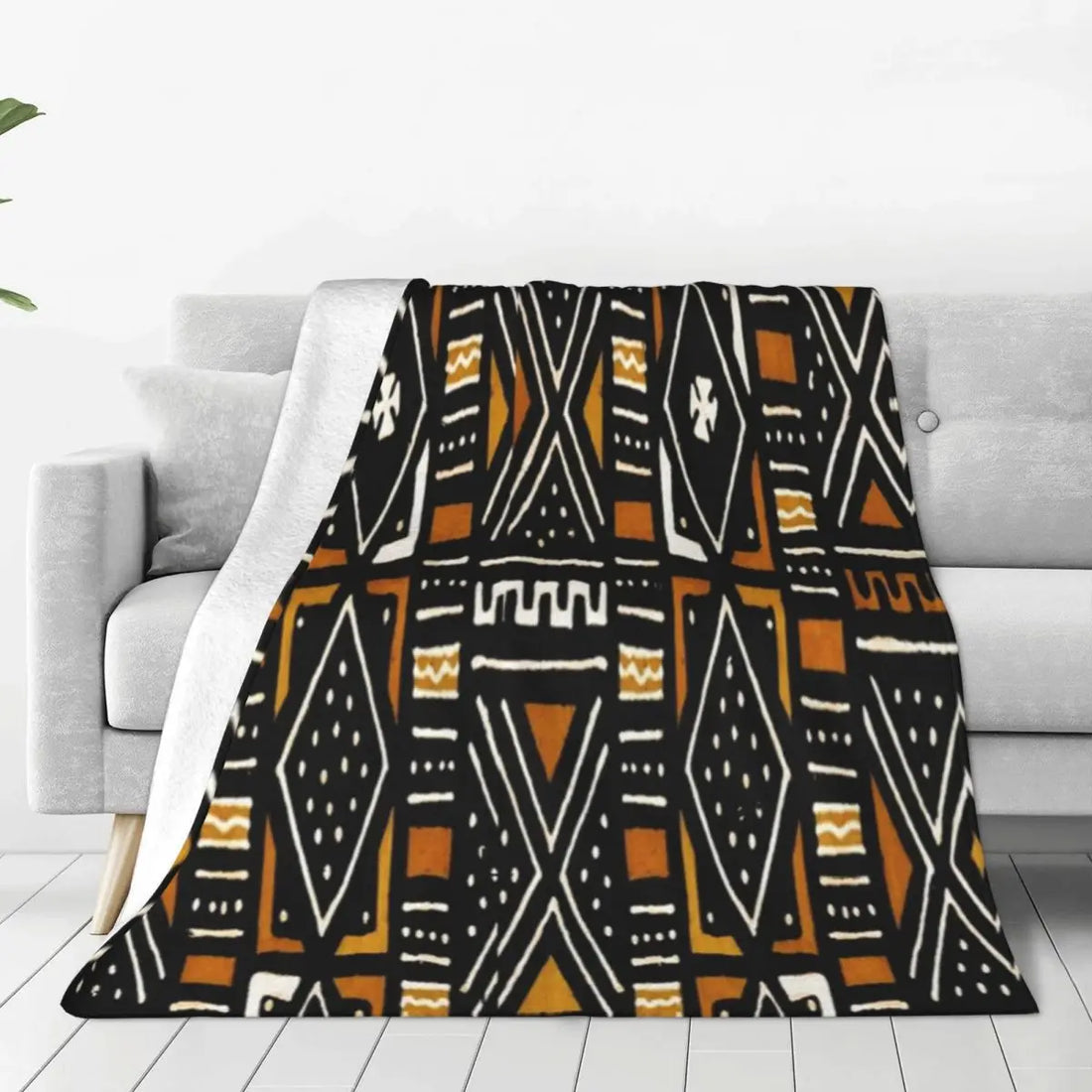 African Bogolan Mudcloth Throw Blanket — Cultural Warmth & Modern Elegance - Glow by Hellen African and Boho Jewelry African Home Decor Cultural Accessories