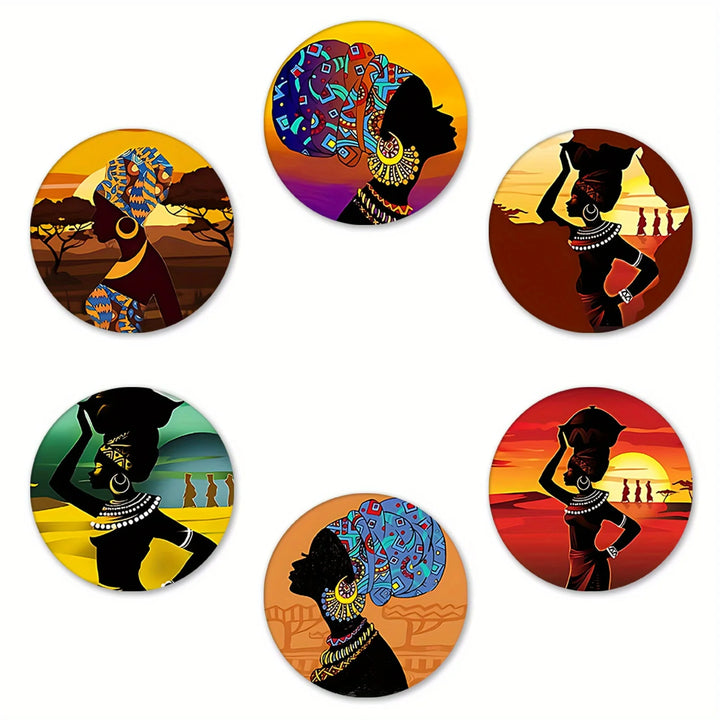 6pcs African Art Wooden Coasters – Handcrafted Tribal Elegance - Glow by Hellen African and Boho Jewelry African Home Decor Cultural Accessories