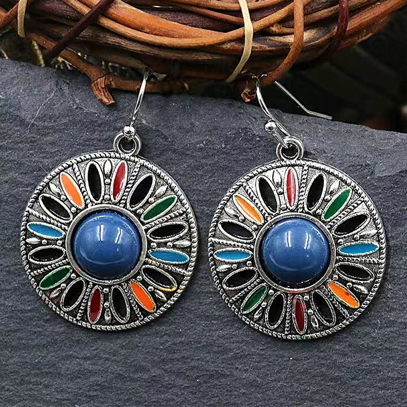 AKAN FLORAL STATEMENT EARRINGS – Bohemian Colorful Enamel Vintage Drop Jewelry - Glow by Hellen African and Boho Jewelry African Home Decor Cultural Accessories