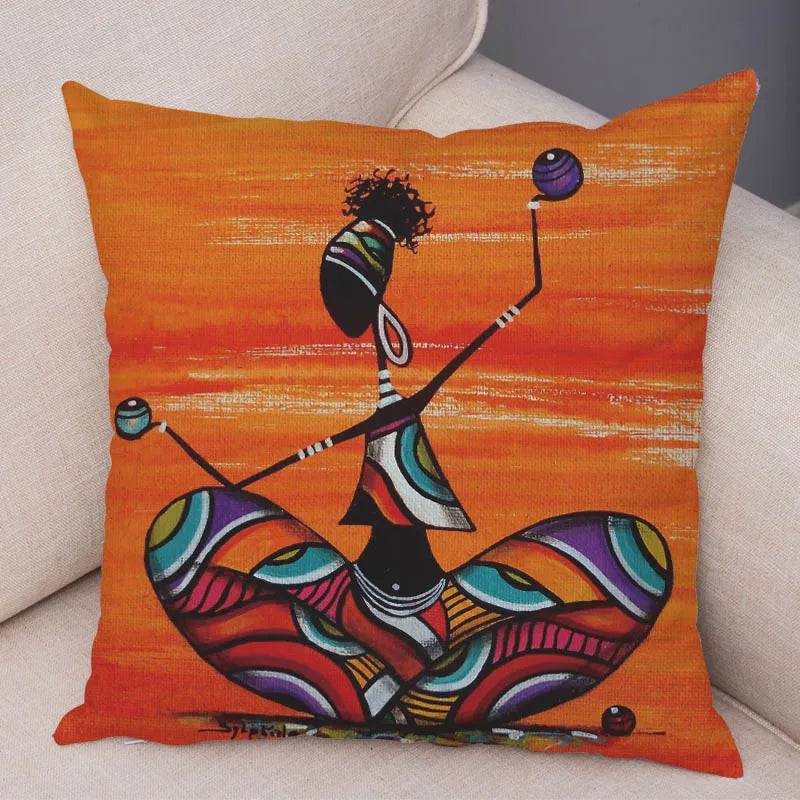 Abstract African Woman Pillowcase – Gallery-Style Exotic Cushion Cover - Glow by Hellen African and Boho Jewelry African Home Decor Cultural Accessories