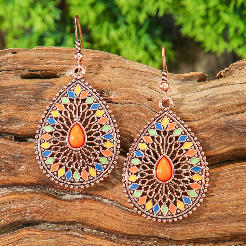 AKAN FLORAL STATEMENT EARRINGS – Bohemian Colorful Enamel Vintage Drop Jewelry - Glow by Hellen African and Boho Jewelry African Home Decor Cultural Accessories