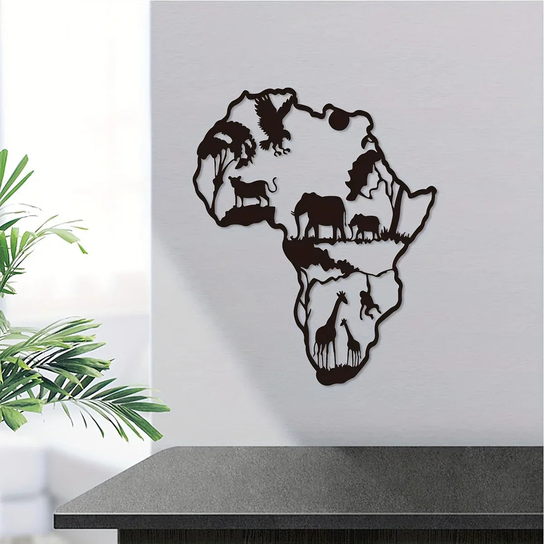 SAFARI SILHOUETTE WALL ART – African Animal Map Iron Craft Indoor/Outdoor Decor - Glow by Hellen African and Boho Jewelry African Home Decor Cultural Accessories