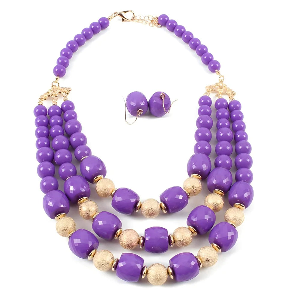 Bold Acrylic Bead Statement Set — Necklace &amp; Earrings - Glow by Hellen African and Boho Jewelry African Home Decor Cultural Accessories