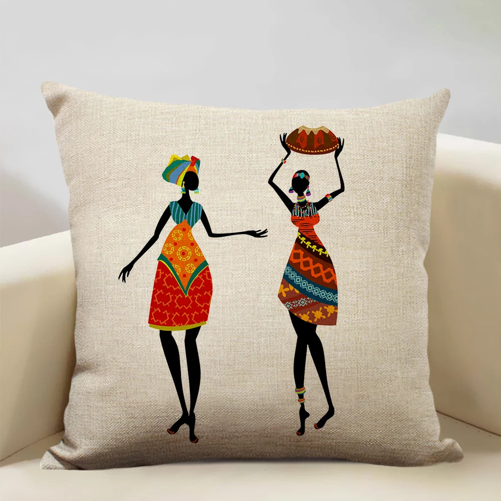 African Oil Painting Cushion Cover – Dancing Girl Art - Glow by Hellen African and Boho Jewelry African Home Decor Cultural Accessories