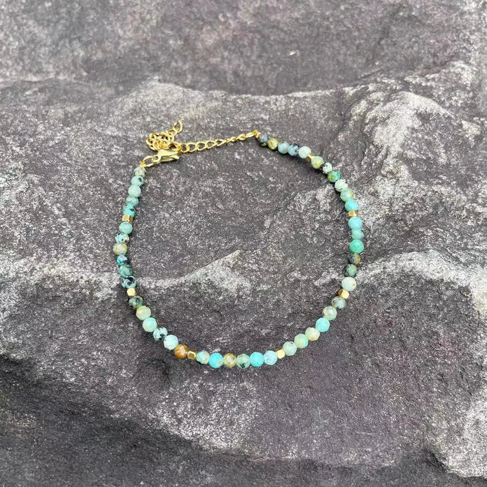 3mm Faceted African Turquoise Bracelet — 18K Gold-Plated Accent - Glow by Hellen African and Boho Jewelry African Home Decor Cultural Accessories