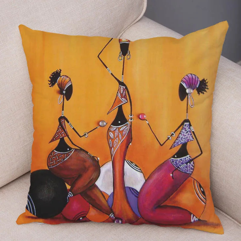 Abstract African Woman Pillowcase – Gallery-Style Exotic Cushion Cover - Glow by Hellen African and Boho Jewelry African Home Decor Cultural Accessories