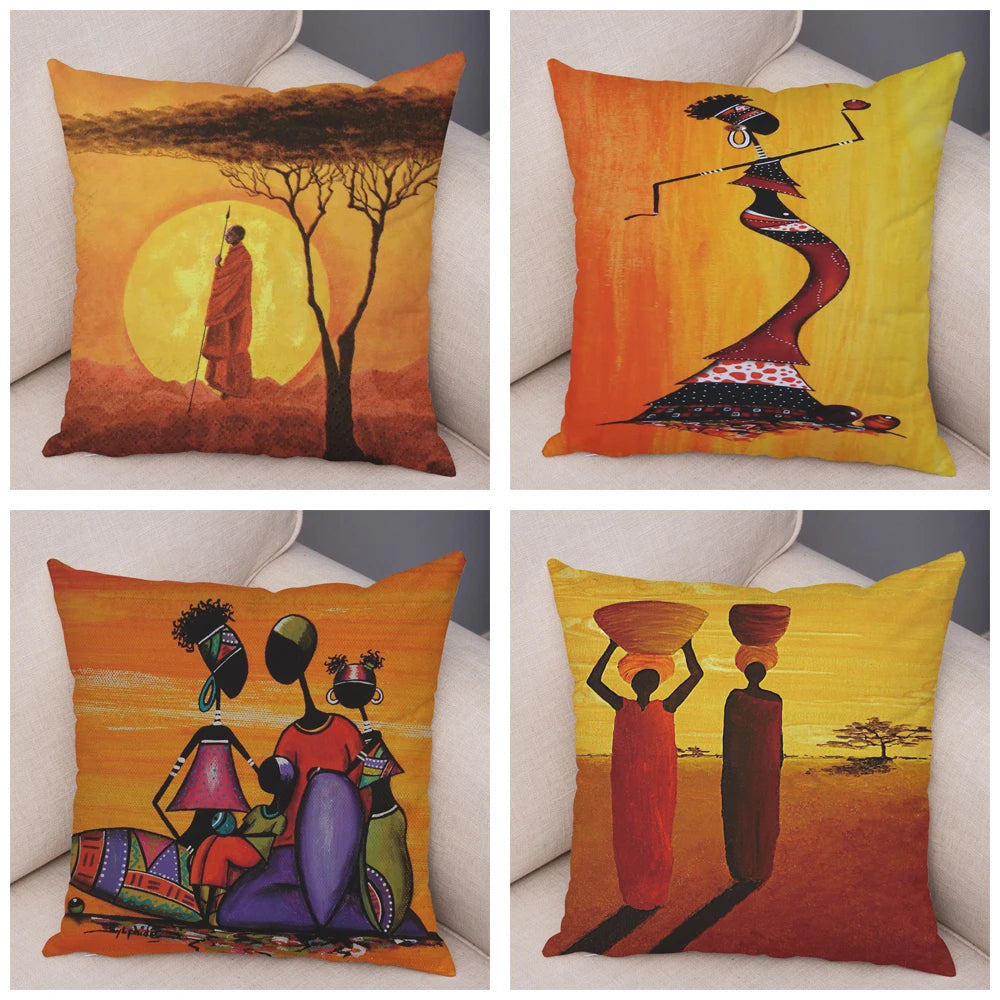Abstract African Woman Pillowcase – Gallery-Style Exotic Cushion Cover - Glow by Hellen African and Boho Jewelry African Home Decor Cultural Accessories