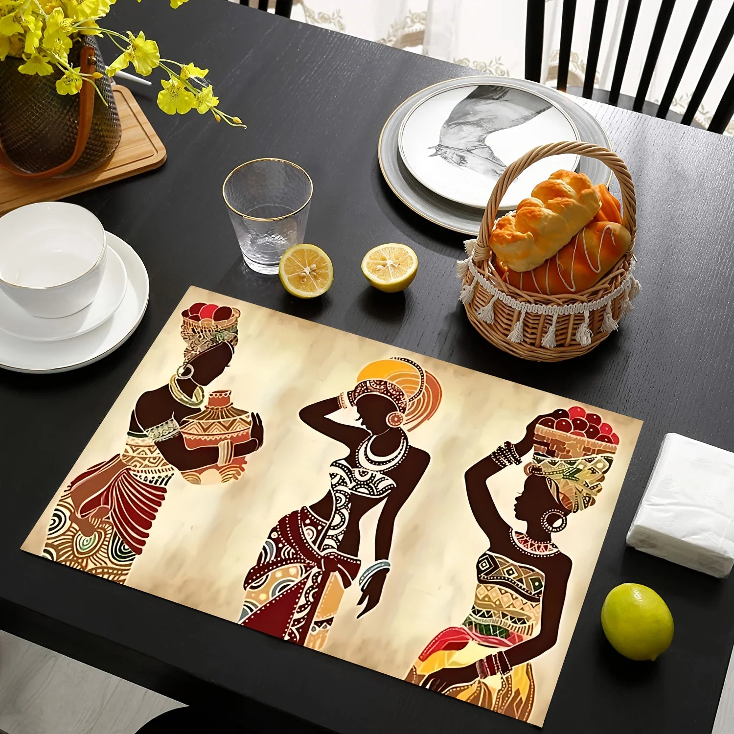 ZULU FEAST PLACEMAT – 1PC Ethnic African Woman Linen Table Setting Mat - Glow by Hellen African and Boho Jewelry African Home Decor Cultural Accessories