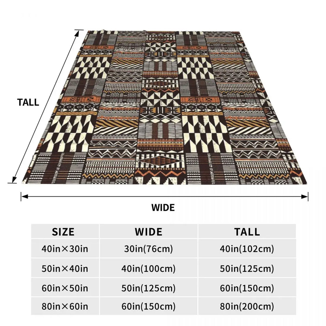 KUBA PATCHWORK THROW BLANKET – Native African Tribal Style Soft Flannel Bedspread - Glow by Hellen African and Boho Jewelry African Home Decor Cultural Accessories