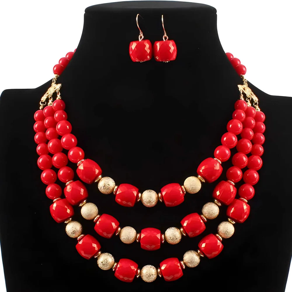 Bold Acrylic Bead Statement Set — Necklace &amp; Earrings - Glow by Hellen African and Boho Jewelry African Home Decor Cultural Accessories