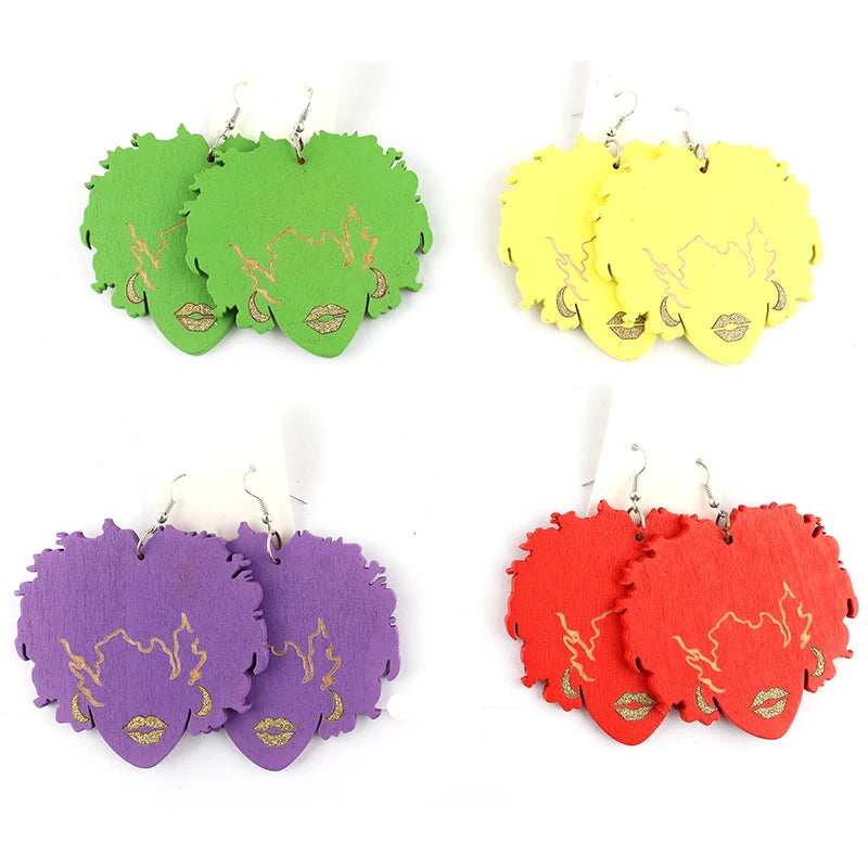 Shinny Sexy Afro Girl Wooden Earrings – Handcrafted Boho Chic - Glow by Hellen African and Boho Jewelry African Home Decor Cultural Accessories