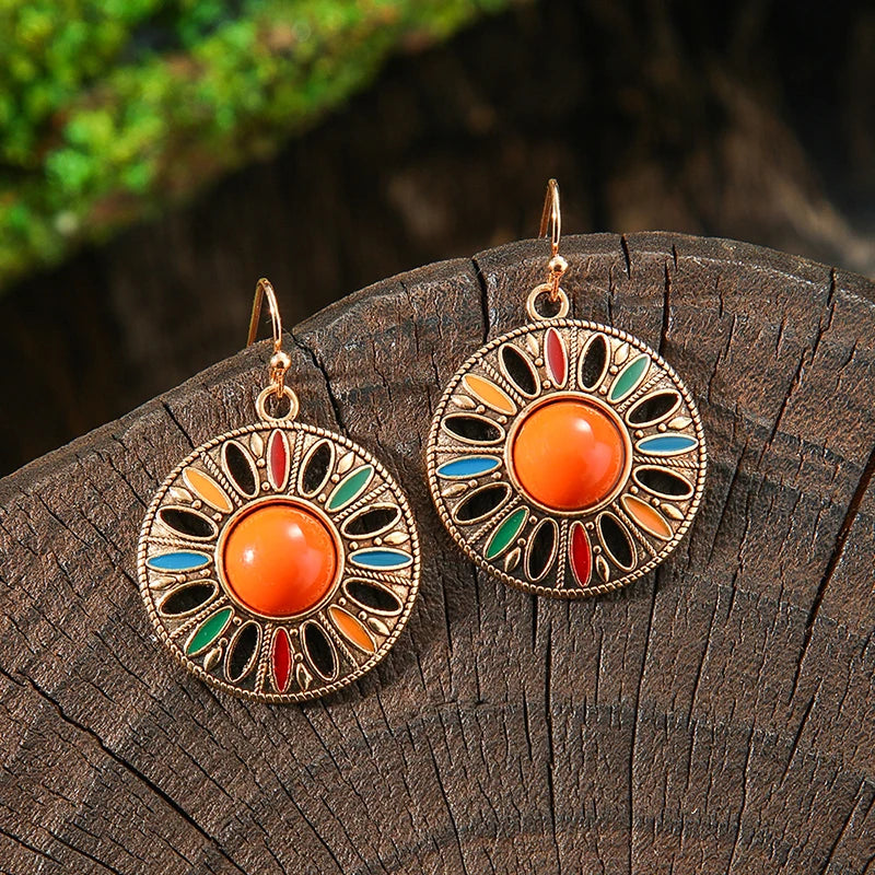 AKAN FLORAL STATEMENT EARRINGS – Bohemian Colorful Enamel Vintage Drop Jewelry - Glow by Hellen African and Boho Jewelry African Home Decor Cultural Accessories