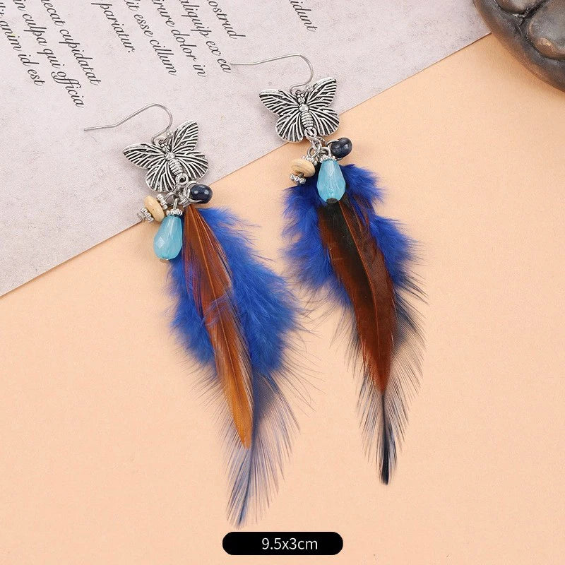 MAASAI PEACOCK PLUMES EARRINGS – Unique Imitation Feather Exaggerate Boho Statement Jewelry - Glow by Hellen African and Boho Jewelry African Home Decor Cultural Accessories