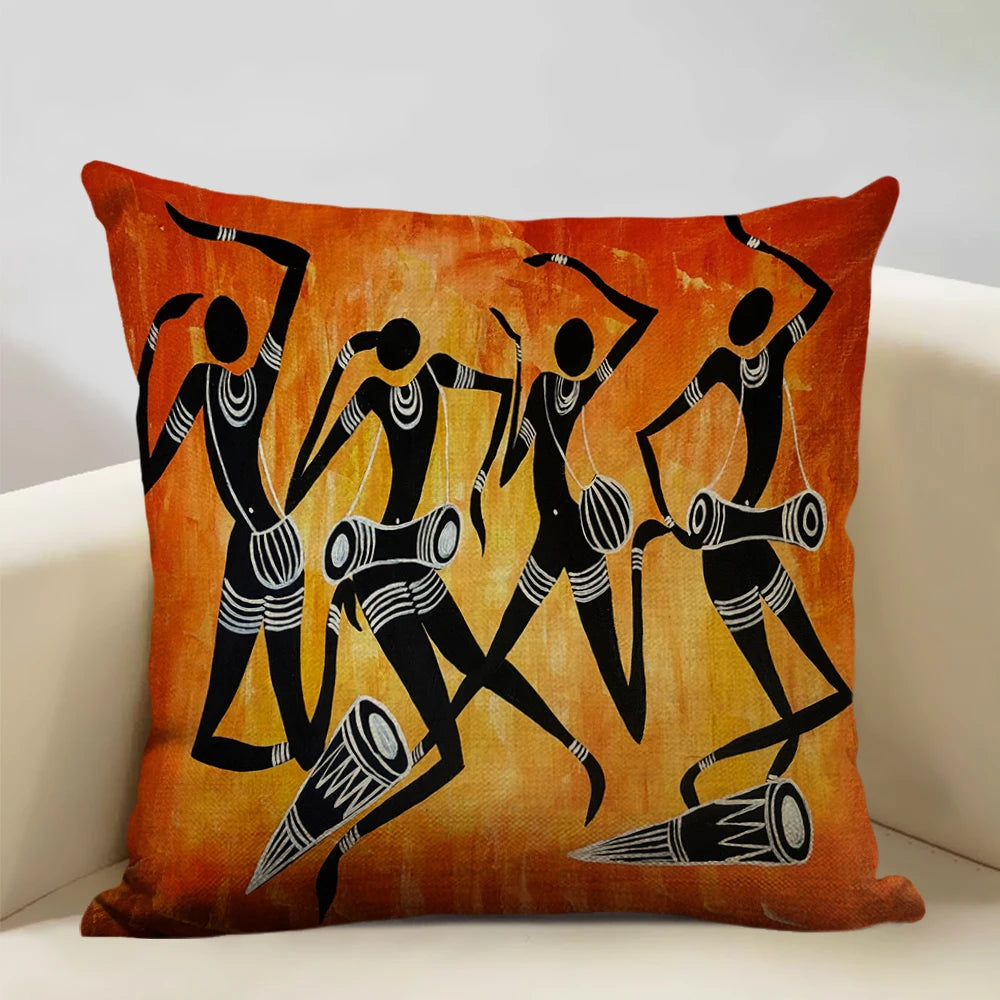 African Oil Painting Cushion Cover – Dancing Girl Art - Glow by Hellen African and Boho Jewelry African Home Decor Cultural Accessories
