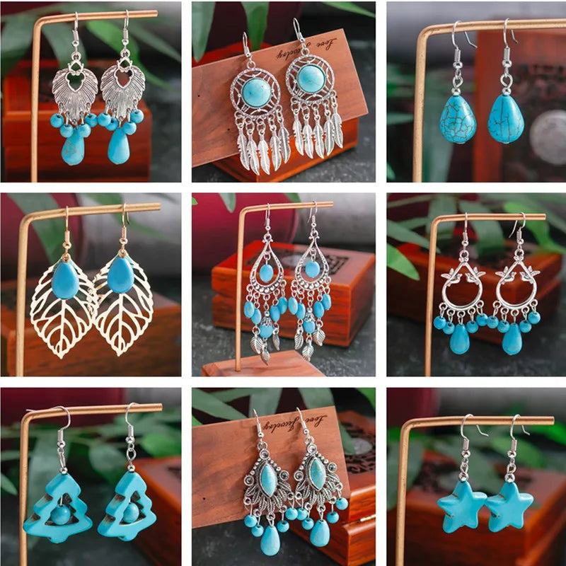 TUAREG NOMAD TASSEL EARRINGS – Vintage Ethnic Turquoises Drop Bohemian Jewelry - Glow by Hellen African and Boho Jewelry African Home Decor Cultural Accessories