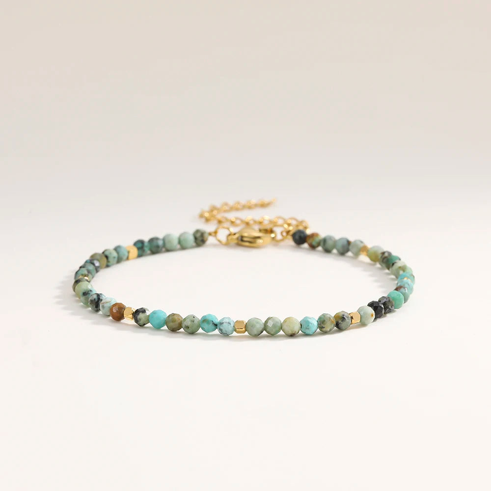 3mm Faceted African Turquoise Bracelet — 18K Gold-Plated Accent - Glow by Hellen African and Boho Jewelry African Home Decor Cultural Accessories