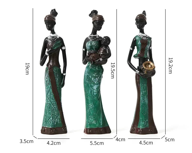 HAMAR HERITAGE FIGURINES – 3x Resin Black Woman Sculptures Set - Glow by Hellen African and Boho Jewelry African Home Decor Cultural Accessories