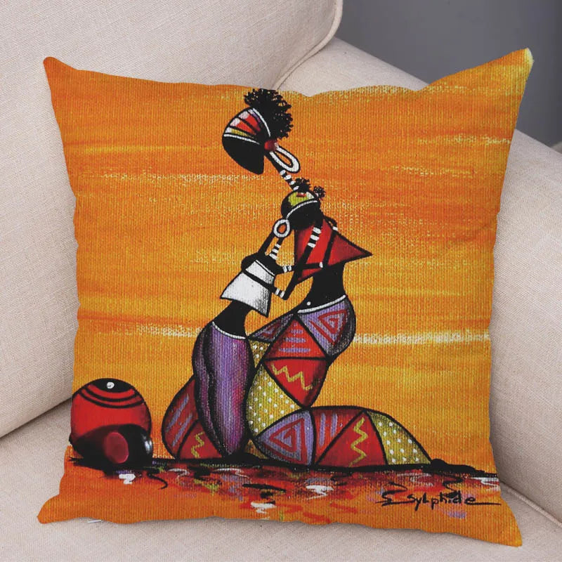 Abstract African Woman Pillowcase – Gallery-Style Exotic Cushion Cover - Glow by Hellen African and Boho Jewelry African Home Decor Cultural Accessories