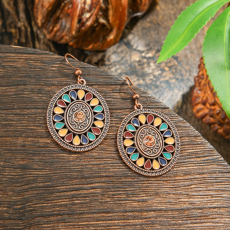 AKAN FLORAL STATEMENT EARRINGS – Bohemian Colorful Enamel Vintage Drop Jewelry - Glow by Hellen African and Boho Jewelry African Home Decor Cultural Accessories