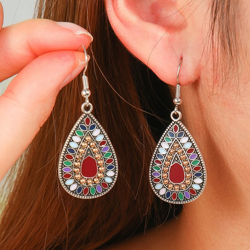 AKAN FLORAL STATEMENT EARRINGS – Bohemian Colorful Enamel Vintage Drop Jewelry - Glow by Hellen African and Boho Jewelry African Home Decor Cultural Accessories