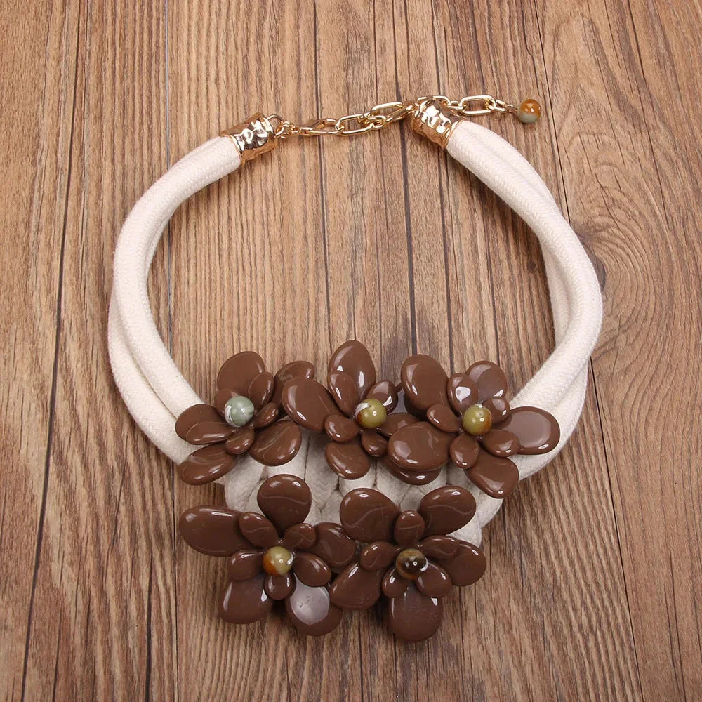 Statement Necklace with Beads & Floral Design - Glow by Hellen African and Boho Jewelry African Home Decor Cultural Accessories