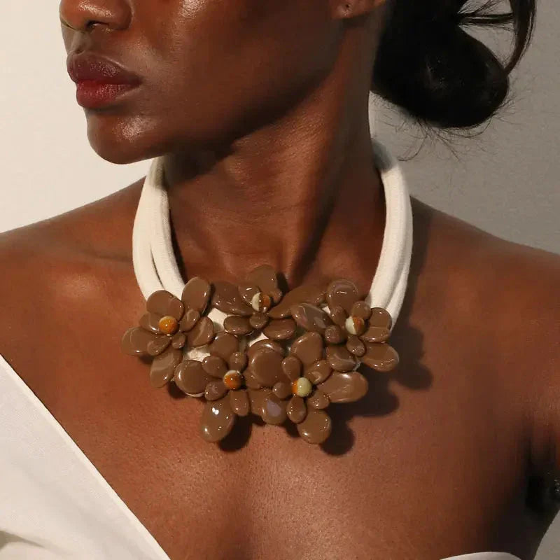 Statement Necklace with Beads & Floral Design - Glow by Hellen African and Boho Jewelry African Home Decor Cultural Accessories
