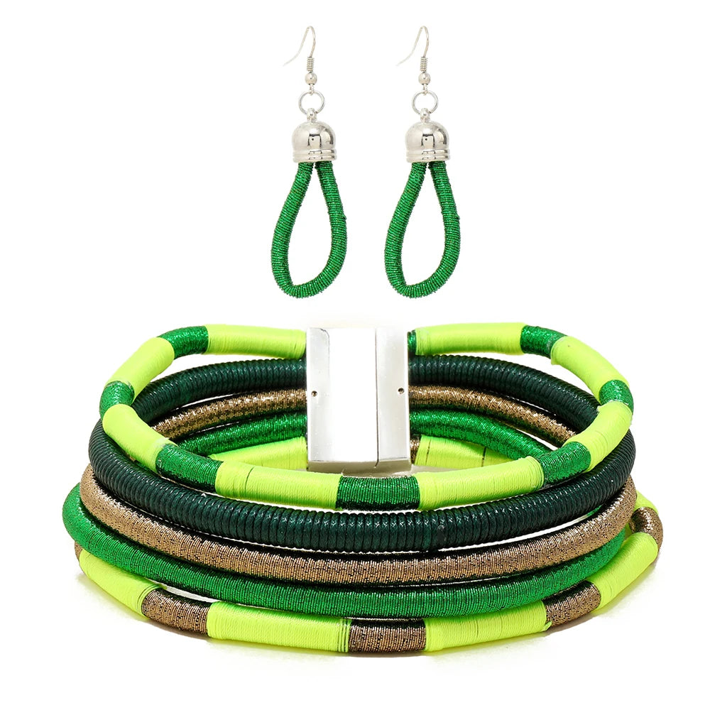 Africa Tribal Multilayer Necklace &amp; Earrings Set — Bold Statement Jewelry - Glow by Hellen African and Boho Jewelry African Home Decor Cultural Accessories