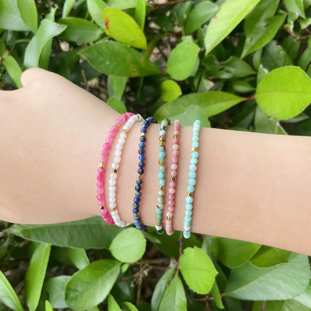 3mm Faceted African Turquoise Bracelet — 18K Gold-Plated Accent - Glow by Hellen African and Boho Jewelry African Home Decor Cultural Accessories