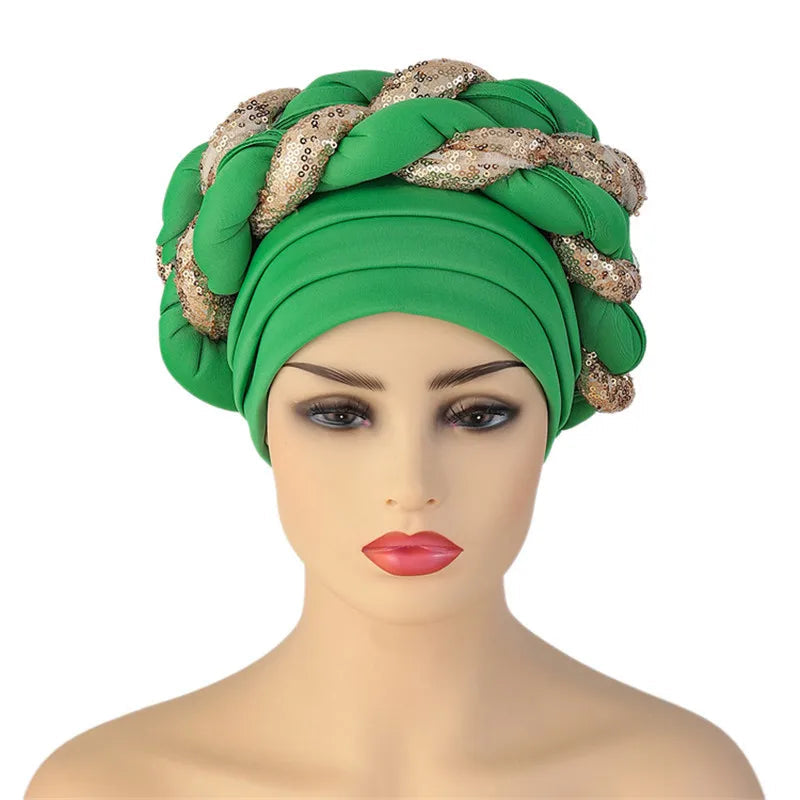 Sequins Braid Turban Cap — Shine with Every Step - Glow by Hellen African and Boho Jewelry African Home Decor Cultural Accessories