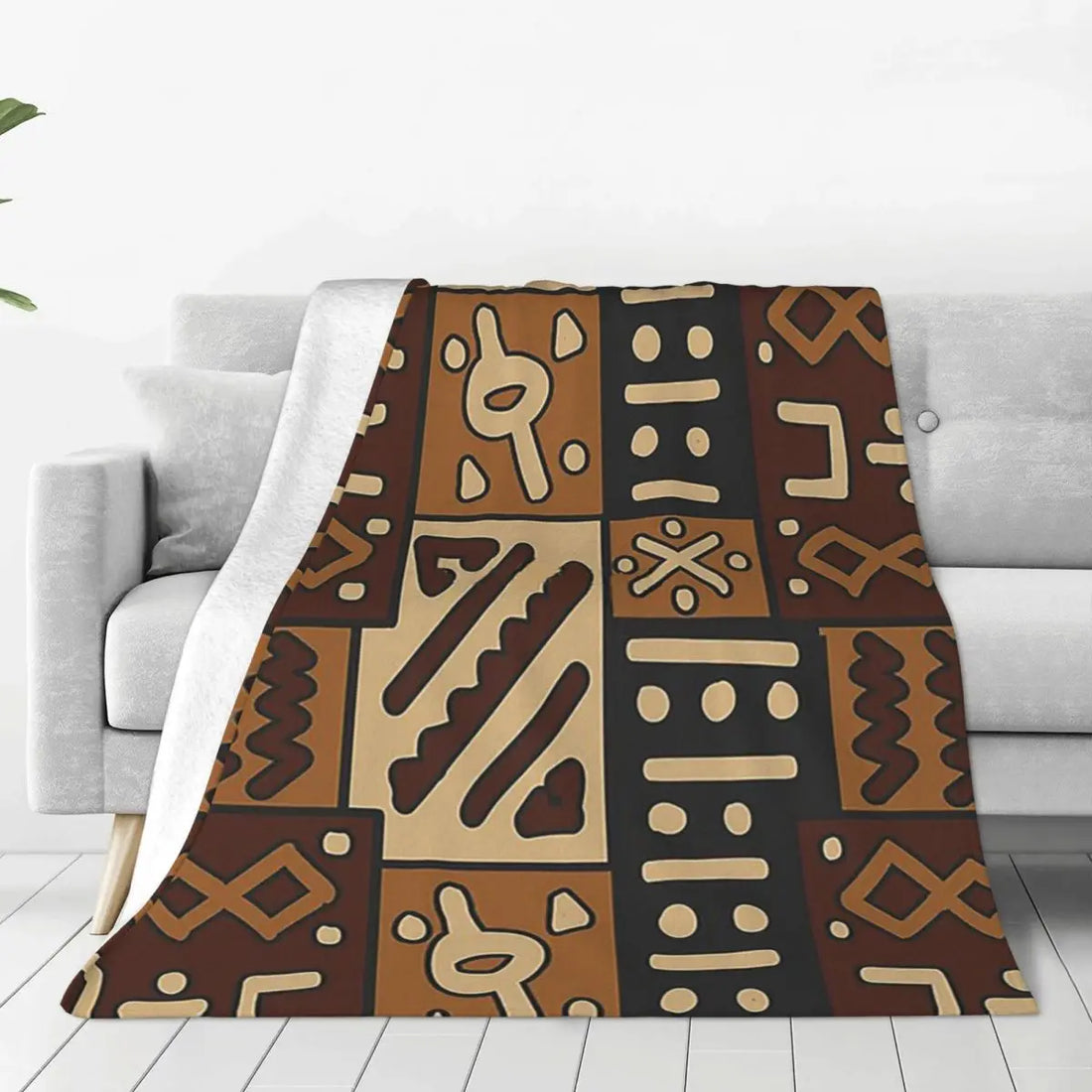 African Bogolan Mudcloth Throw Blanket — Cultural Warmth & Modern Elegance - Glow by Hellen African and Boho Jewelry African Home Decor Cultural Accessories