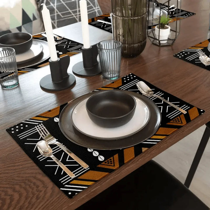 4-Piece African Tribal Pattern Placemats – Cultural Elegance for Every Meal - Glow by Hellen African and Boho Jewelry African Home Decor Cultural Accessories