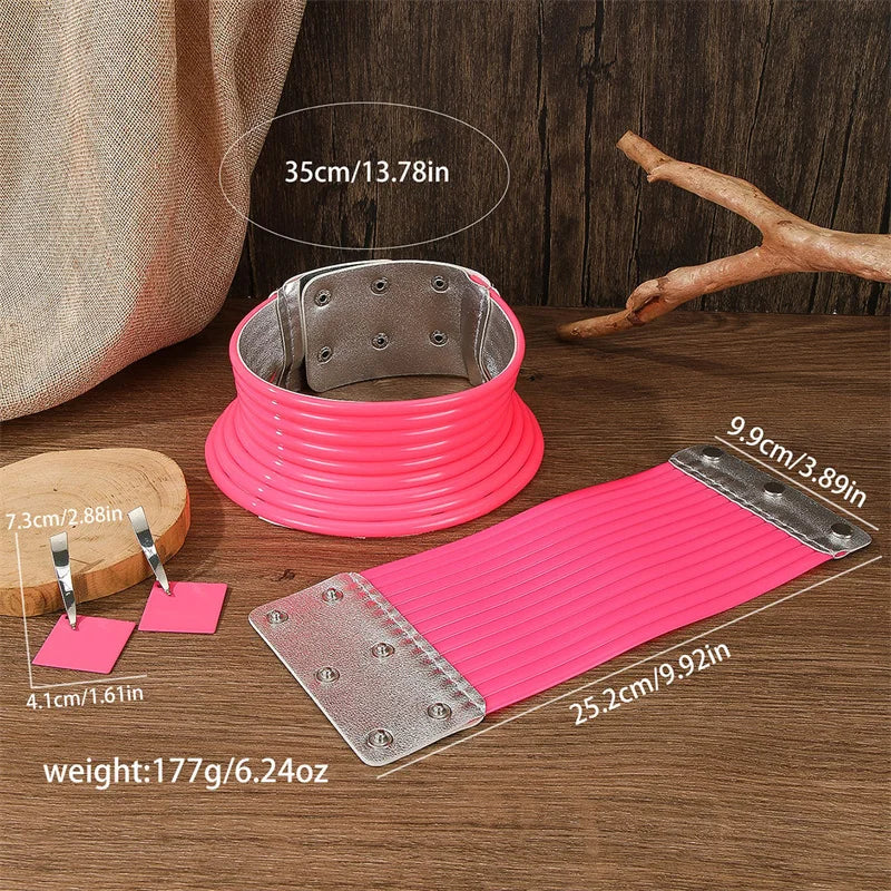 4-Piece Vintage Leather Jewelry Set — Necklace, Bracelet & Earrings - Glow by Hellen African and Boho Jewelry African Home Decor Cultural Accessories