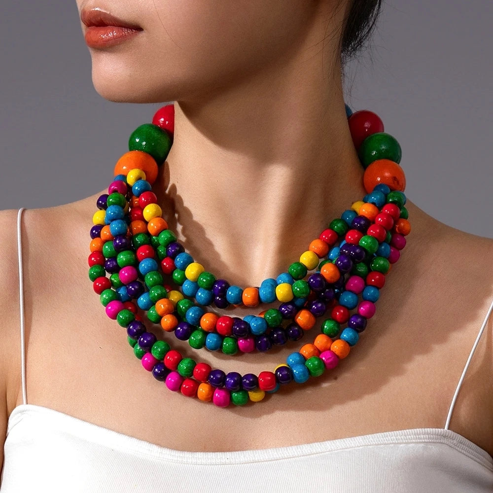 MAASAI STATEMENT NECKLACE – Multi-Layer Wooden Beaded Bohemian Ethnic Jewelry - Glow by Hellen African and Boho Jewelry African Home Decor Cultural Accessories