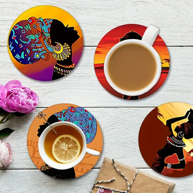 6pcs African Art Wooden Coasters – Handcrafted Tribal Elegance - Glow by Hellen African and Boho Jewelry African Home Decor Cultural Accessories