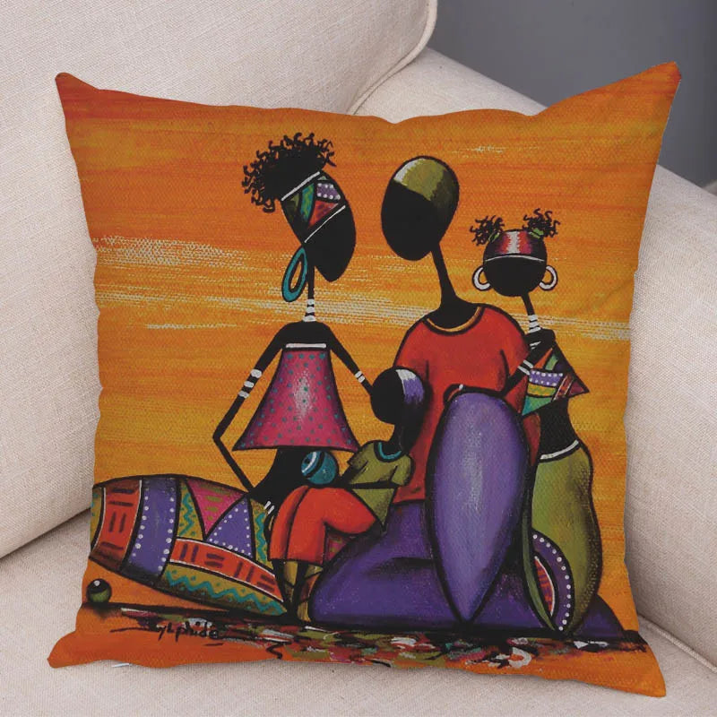 Abstract African Woman Pillowcase – Gallery-Style Exotic Cushion Cover - Glow by Hellen African and Boho Jewelry African Home Decor Cultural Accessories