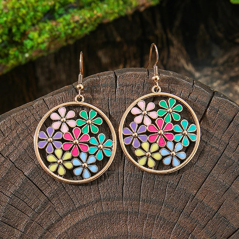 AKAN FLORAL STATEMENT EARRINGS – Bohemian Colorful Enamel Vintage Drop Jewelry - Glow by Hellen African and Boho Jewelry African Home Decor Cultural Accessories