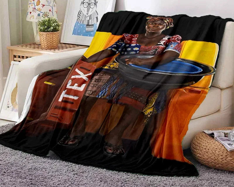 Cartoon Africa Ethiopian Custom Painting Flannel Blanket - Glow by Hellen African and Boho Jewelry African Home Decor Cultural Accessories