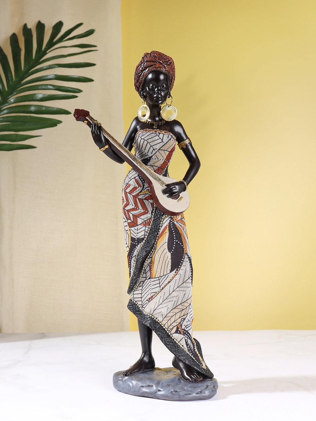 MANGBETU MELODY FIGURINE – African Female Musician Sculpture Resin Ornament - Glow by Hellen African and Boho Jewelry African Home Decor Cultural Accessories